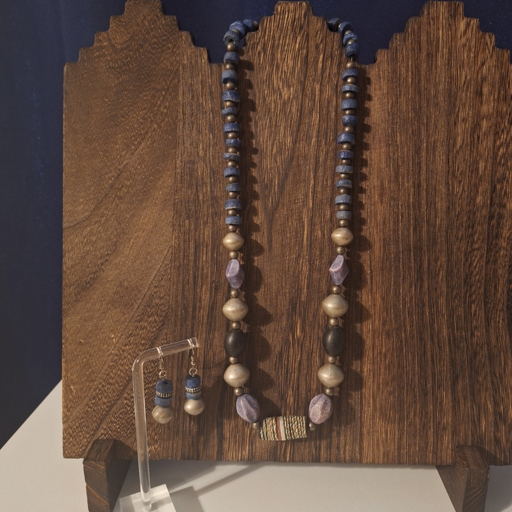 Boho Chunky Beaded Necklace and Dangle Earring Jewelry Set Colorful 25"